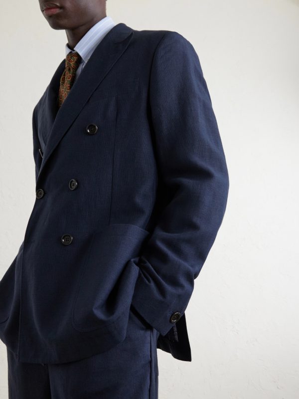 Double-Breasted Linen, Virgin Wool and Cotton-Blend Suit Jacket - CU