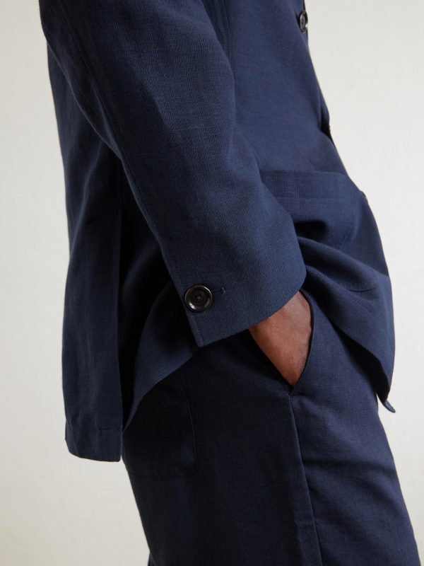 Double-Breasted Linen, Virgin Wool and Cotton-Blend Suit Jacket - E2