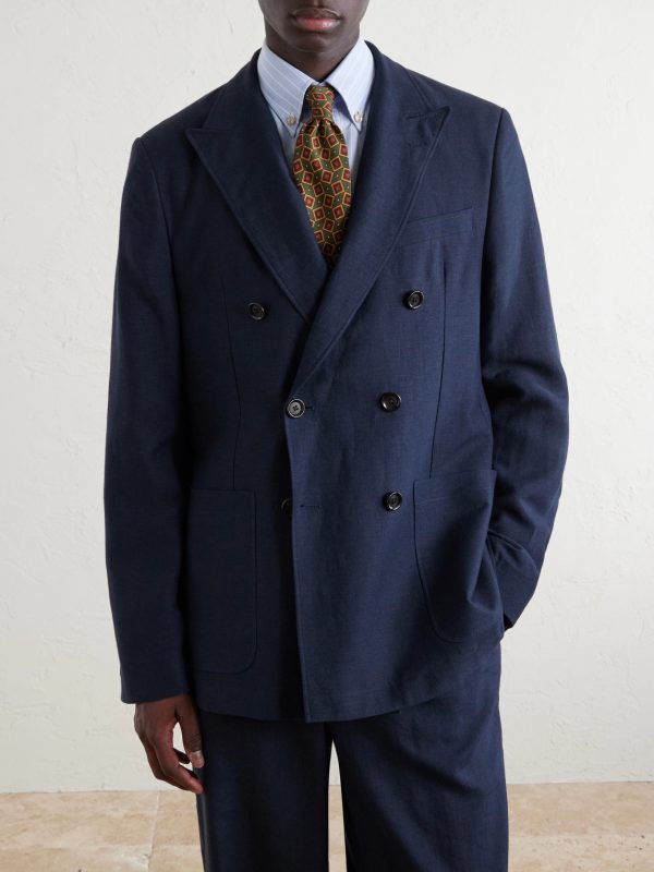 Double-Breasted Linen, Virgin Wool and Cotton-Blend Suit Jacket - FR
