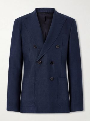 Double-Breasted Linen, Virgin Wool and Cotton-Blend Suit Jacket Double-Breasted Linen, Virgin Wool and Cotton-Blend Suit Jacket