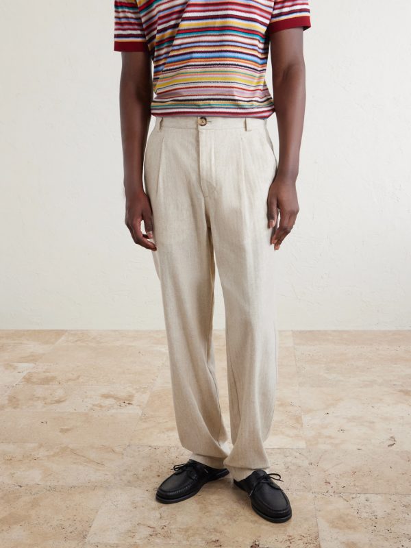 Morton Straight-Leg Pleated Cotton and Linen-Blend Trousers - BK Morton Straight-Leg Pleated Cotton and Linen-Blend Trousers - BK
