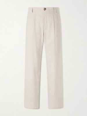 Morton Straight-Leg Pleated Cotton and Linen-Blend Trousers