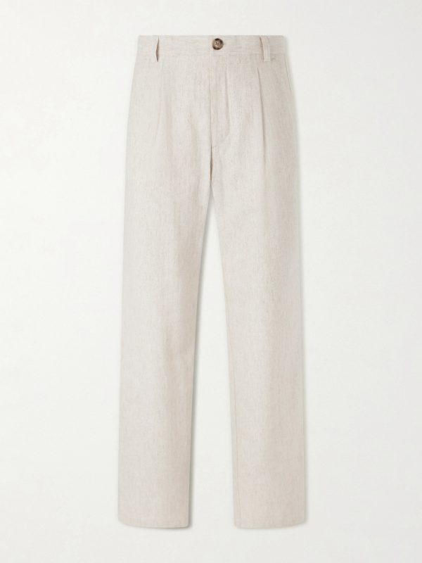 Morton Straight-Leg Pleated Cotton and Linen-Blend Trousers Morton Straight-Leg Pleated Cotton and Linen-Blend Trousers