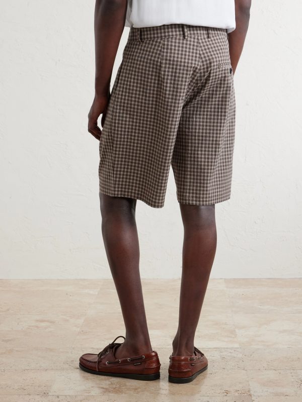 Leaman Straight-Leg Pleated Checked Cotton-Blend Shorts - BK Leaman Straight-Leg Pleated Checked Cotton-Blend Shorts - BK