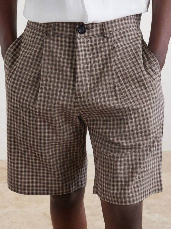 Leaman Straight-Leg Pleated Checked Cotton-Blend Shorts - CU Leaman Straight-Leg Pleated Checked Cotton-Blend Shorts - CU