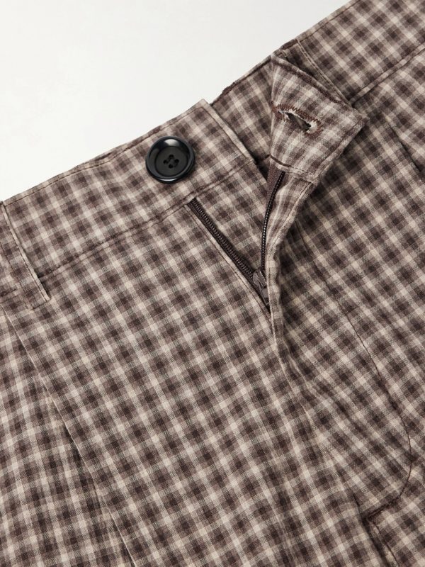 Leaman Straight-Leg Pleated Checked Cotton-Blend Shorts - E1 Leaman Straight-Leg Pleated Checked Cotton-Blend Shorts - E1