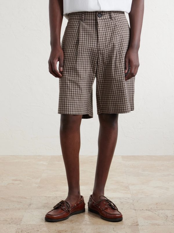 Leaman Straight-Leg Pleated Checked Cotton-Blend Shorts - FR Leaman Straight-Leg Pleated Checked Cotton-Blend Shorts - FR