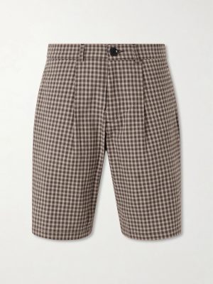 Leaman Straight-Leg Pleated Checked Cotton-Blend Shorts