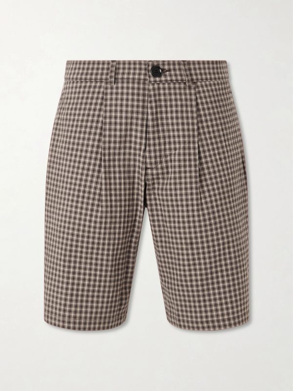 Leaman Straight-Leg Pleated Checked Cotton-Blend Shorts Leaman Straight-Leg Pleated Checked Cotton-Blend Shorts