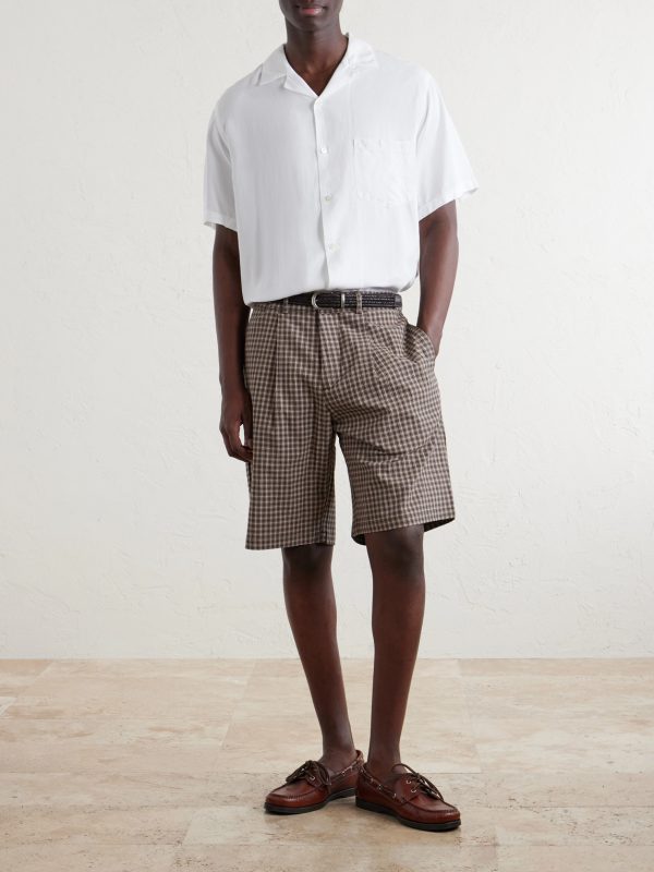 Leaman Straight-Leg Pleated Checked Cotton-Blend Shorts - OU Leaman Straight-Leg Pleated Checked Cotton-Blend Shorts - OU