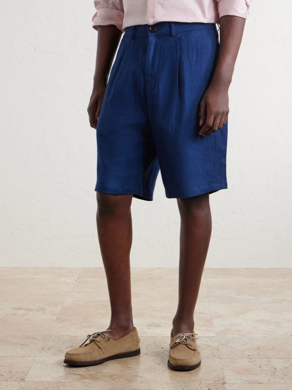 Coney Straight-Leg Pleated Linen Shorts - FR
