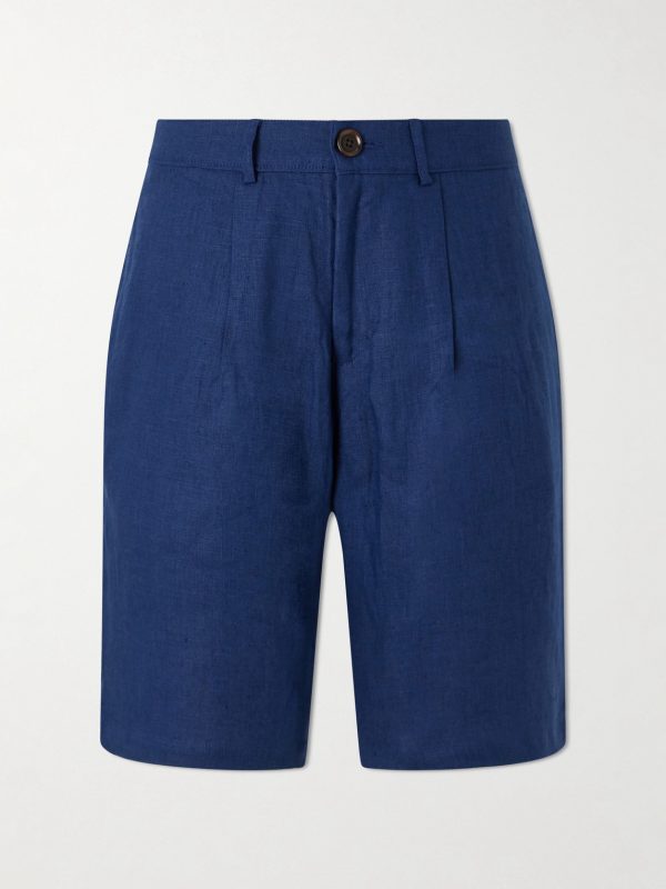 Coney Straight-Leg Pleated Linen Shorts