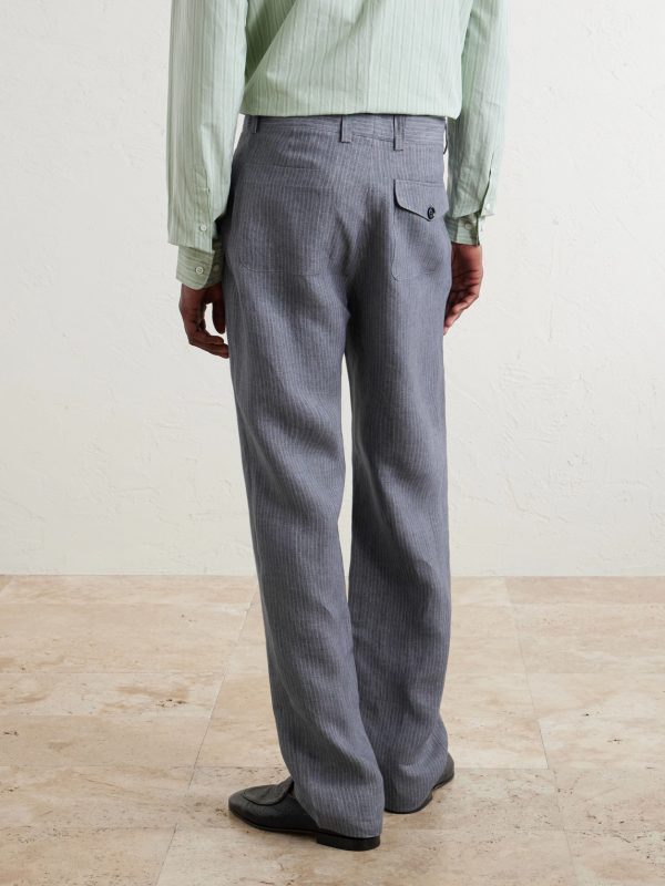 Morton Straight-Leg Pleated Striped Linen Suit Trousers - BK Morton Straight-Leg Pleated Striped Linen Suit Trousers - BK