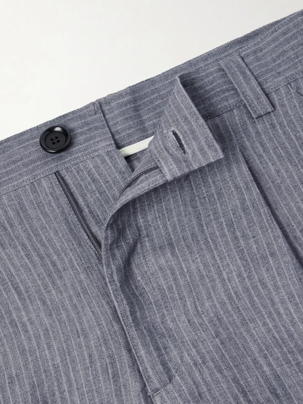 Morton Straight-Leg Pleated Striped Linen Suit Trousers - E1 Morton Straight-Leg Pleated Striped Linen Suit Trousers - E1