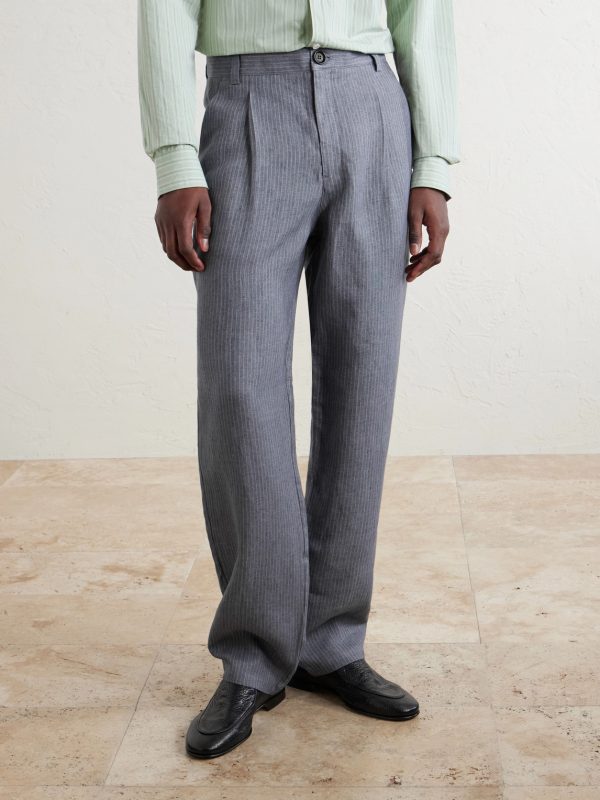 Morton Straight-Leg Pleated Striped Linen Suit Trousers - FR Morton Straight-Leg Pleated Striped Linen Suit Trousers - FR