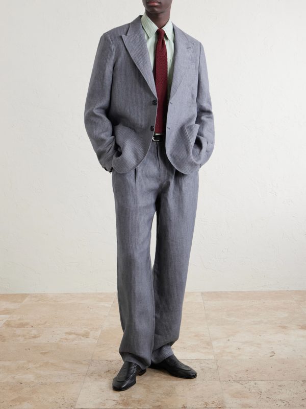 Morton Straight-Leg Pleated Striped Linen Suit Trousers - OU Morton Straight-Leg Pleated Striped Linen Suit Trousers - OU