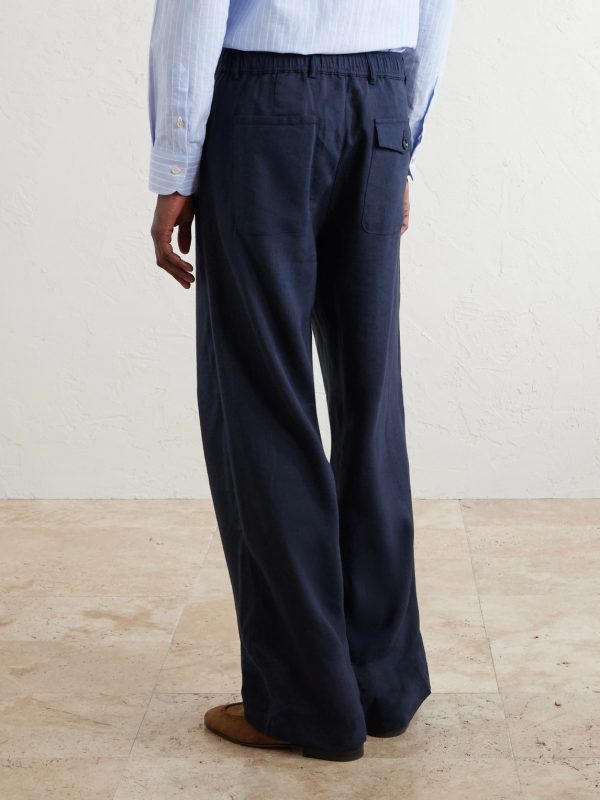Oxford Straight-Leg Striped Linen Drawstring Trousers - BK Oxford Straight-Leg Striped Linen Drawstring Trousers - BK