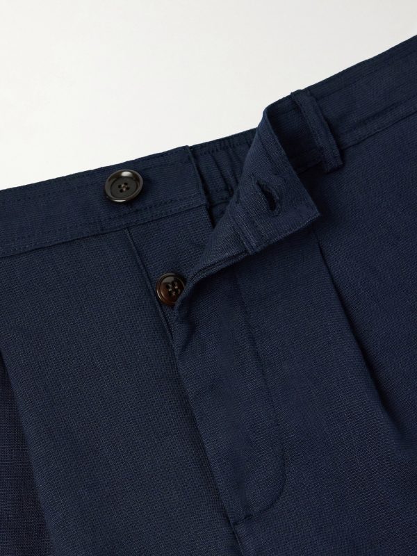 Oxford Straight-Leg Striped Linen Drawstring Trousers - E1 Oxford Straight-Leg Striped Linen Drawstring Trousers - E1
