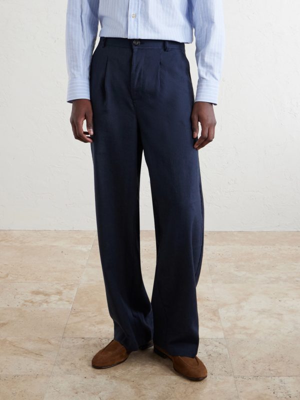 Oxford Straight-Leg Striped Linen Drawstring Trousers - FR Oxford Straight-Leg Striped Linen Drawstring Trousers - FR