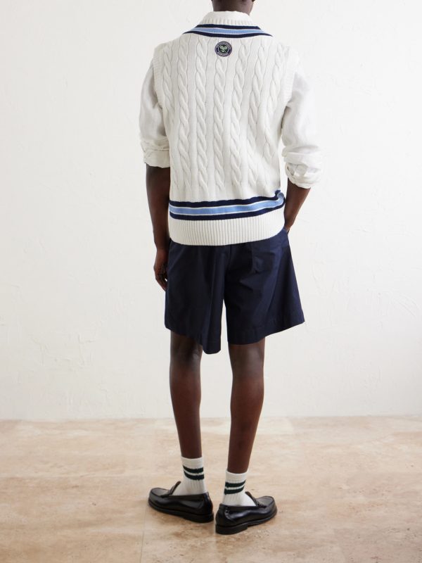 + Wimbledon Logo-Embroidered Cable-Knit Cotton Sweater Vest - BK