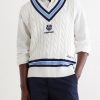 + Wimbledon Logo-Embroidered Cable-Knit Cotton Sweater Vest - FR