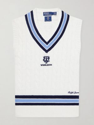 + Wimbledon Logo-Embroidered Cable-Knit Cotton Sweater Vest + Wimbledon Logo-Embroidered Cable-Knit Cotton Sweater Vest