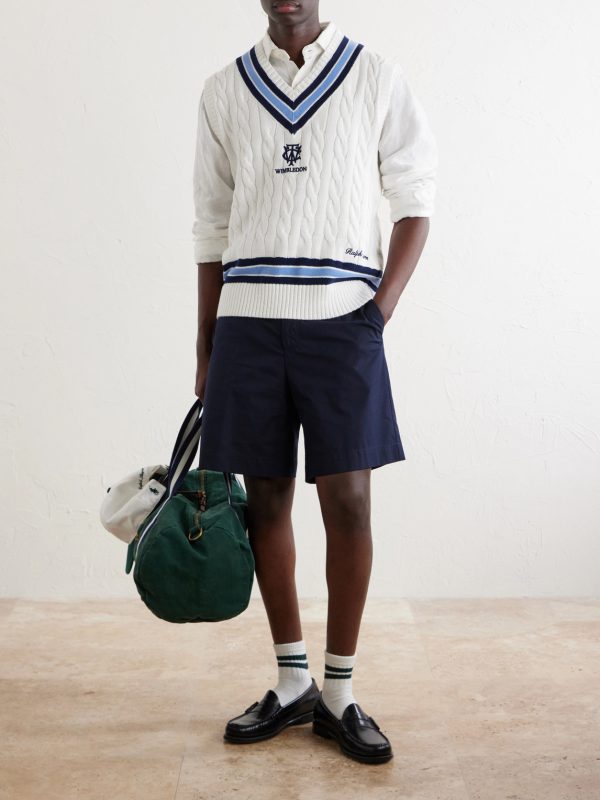 + Wimbledon Logo-Embroidered Cable-Knit Cotton Sweater Vest - OU