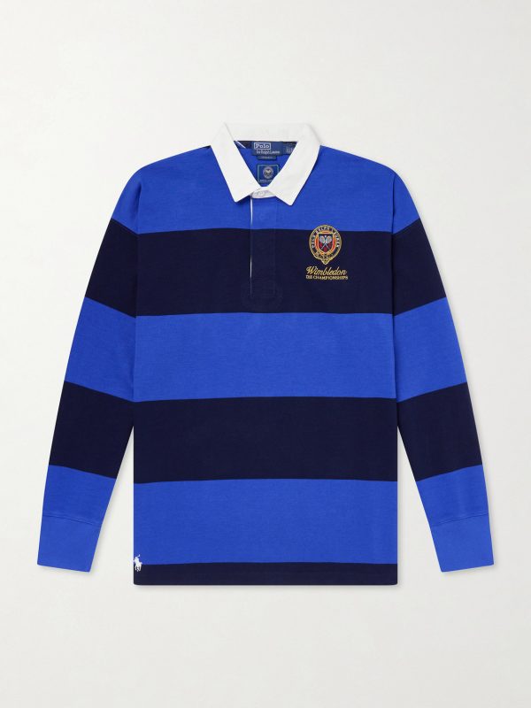 + Wimbledon Logo-Embroidered Striped Cotton Polo-Shirt