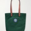 + Wimbledon Embroidered Leather-Trim Medium Cotton Tote Bag - BK + Wimbledon Embroidered Leather-Trim Medium Cotton Tote Bag - BK