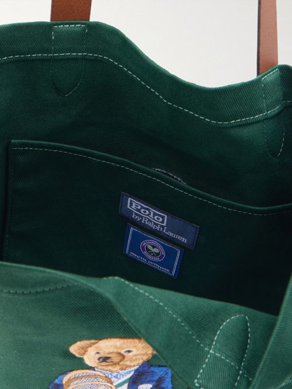 + Wimbledon Embroidered Leather-Trim Medium Cotton Tote Bag - E1 + Wimbledon Embroidered Leather-Trim Medium Cotton Tote Bag - E1