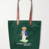 + Wimbledon Embroidered Leather-Trim Medium Cotton Tote Bag + Wimbledon Embroidered Leather-Trim Medium Cotton Tote Bag