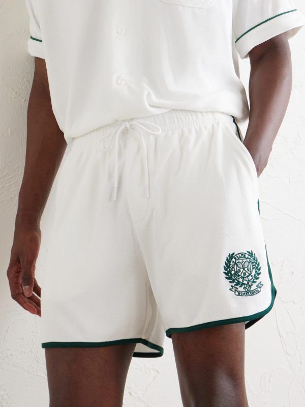 + Wimbledon Embroidered Straight-Leg Cotton-Blend Shorts - CU + Wimbledon Embroidered Straight-Leg Cotton-Blend Shorts - CU