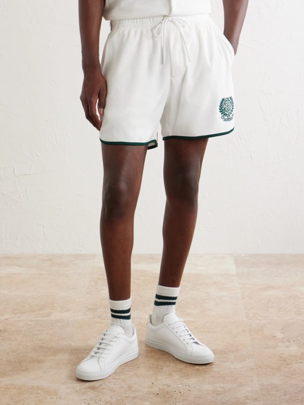 + Wimbledon Embroidered Straight-Leg Cotton-Blend Shorts - FR + Wimbledon Embroidered Straight-Leg Cotton-Blend Shorts - FR