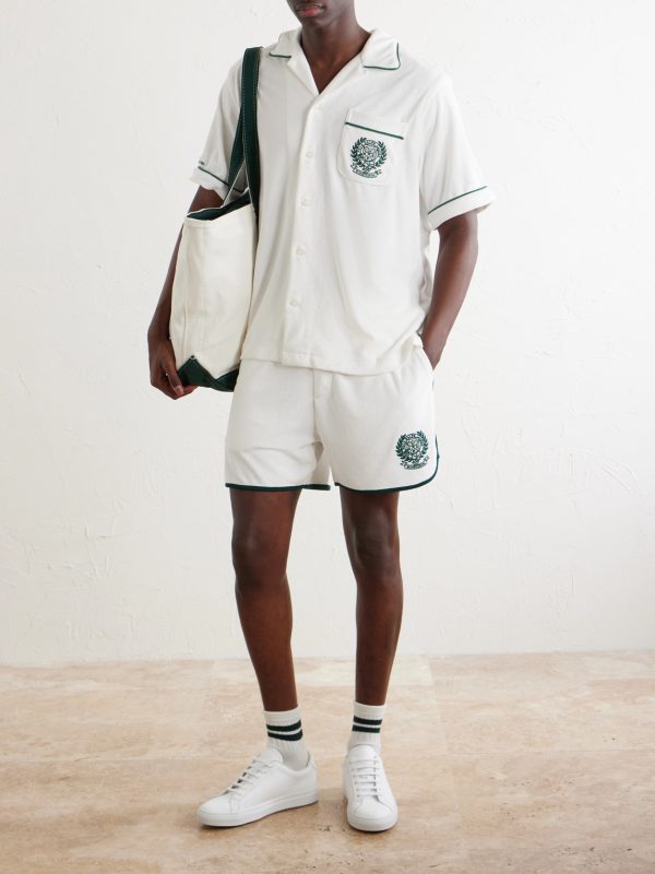 + Wimbledon Embroidered Straight-Leg Cotton-Blend Shorts - OU + Wimbledon Embroidered Straight-Leg Cotton-Blend Shorts - OU