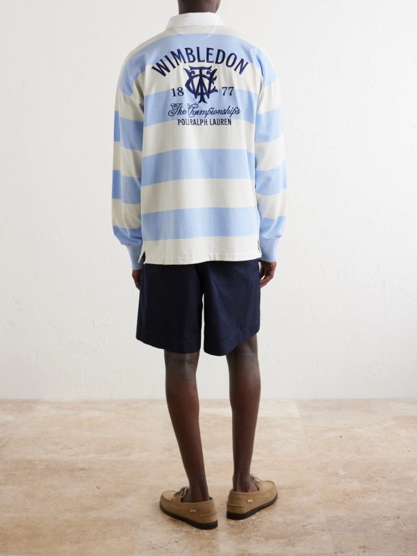 + Wimbledon Logo-Embroidered Striped Cotton Polo Shirt - BK