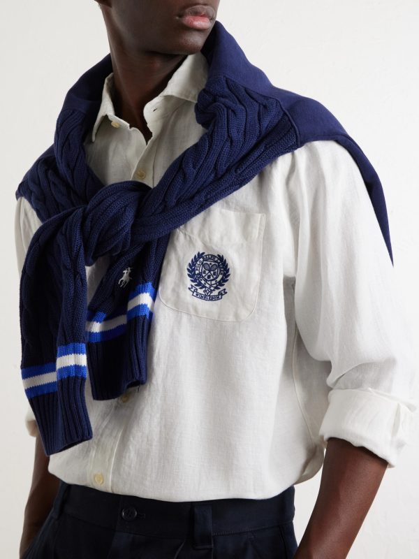 + Wimbledon Logo-Embroidered Linen Shirt - CU + Wimbledon Logo-Embroidered Linen Shirt - CU
