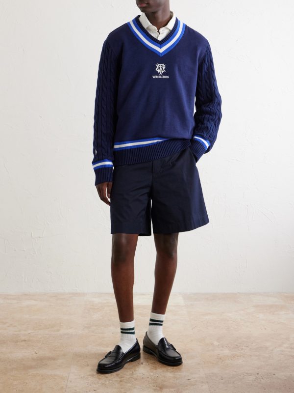 + Wimbledon Logo-Embroidered Cable-Knit Cotton-Blend Fleece Sweater - OU + Wimbledon Logo-Embroidered Cable-Knit Cotton-Blend Fleece Sweater - OU