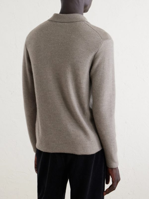 Bertram Top Ribbed Cashmere Polo Shirt - BK