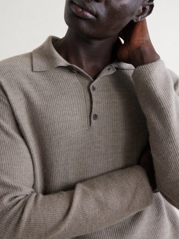 Bertram Top Ribbed Cashmere Polo Shirt - CU
