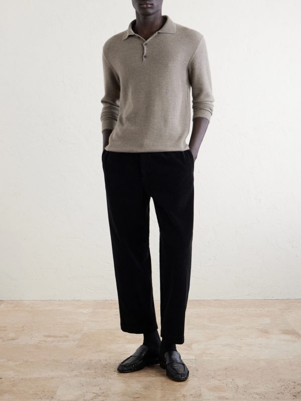 Bertram Top Ribbed Cashmere Polo Shirt - OU