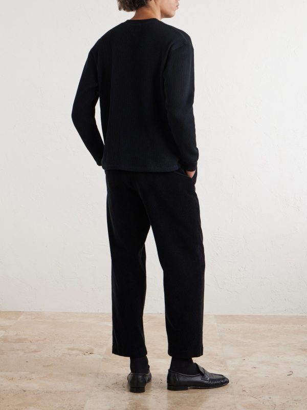 Masaki Top Waffle-Knit Cotton Sweater - BK Masaki Top Waffle-Knit Cotton Sweater - BK