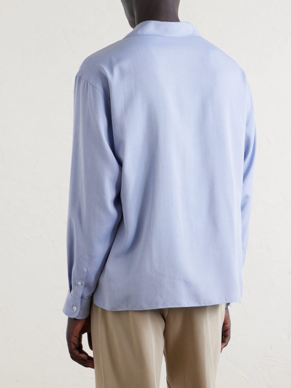 Elijas Camp Collar Silk-Poplin Shirt - BK Elijas Camp Collar Silk-Poplin Shirt - BK