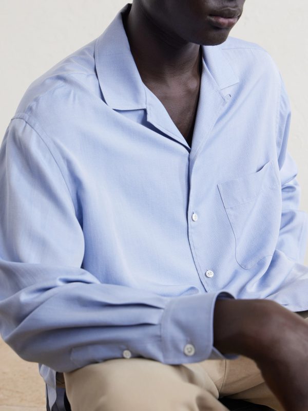 Elijas Camp Collar Silk-Poplin Shirt - CU Elijas Camp Collar Silk-Poplin Shirt - CU