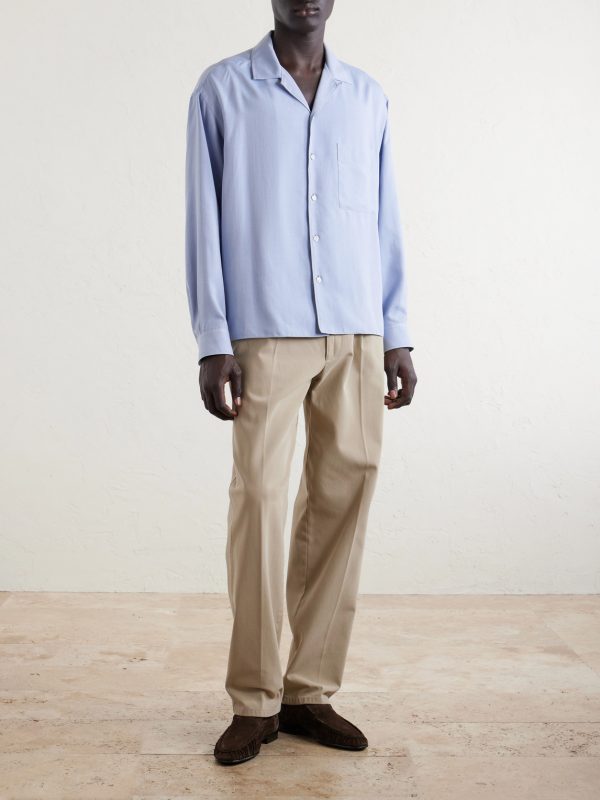 Elijas Camp Collar Silk-Poplin Shirt - OU Elijas Camp Collar Silk-Poplin Shirt - OU