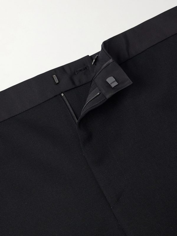Tissan Straight-Leg Silk-Trimmed Wool Trousers - E1 Tissan Straight-Leg Silk-Trimmed Wool Trousers - E1