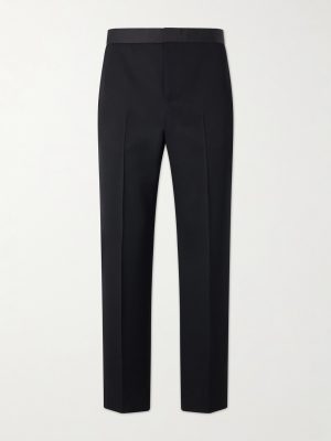 Tissan Straight-Leg Silk-Trimmed Wool Trousers Tissan Straight-Leg Silk-Trimmed Wool Trousers