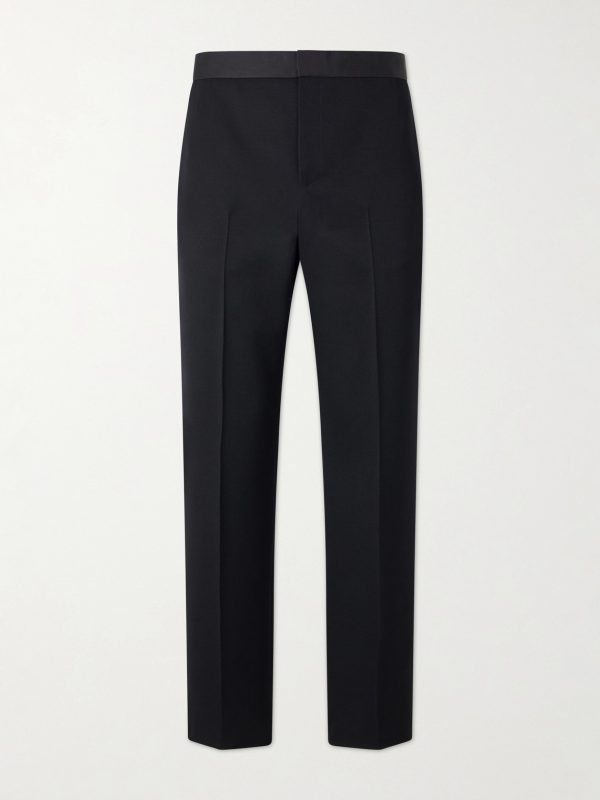 Tissan Straight-Leg Silk-Trimmed Wool Trousers Tissan Straight-Leg Silk-Trimmed Wool Trousers