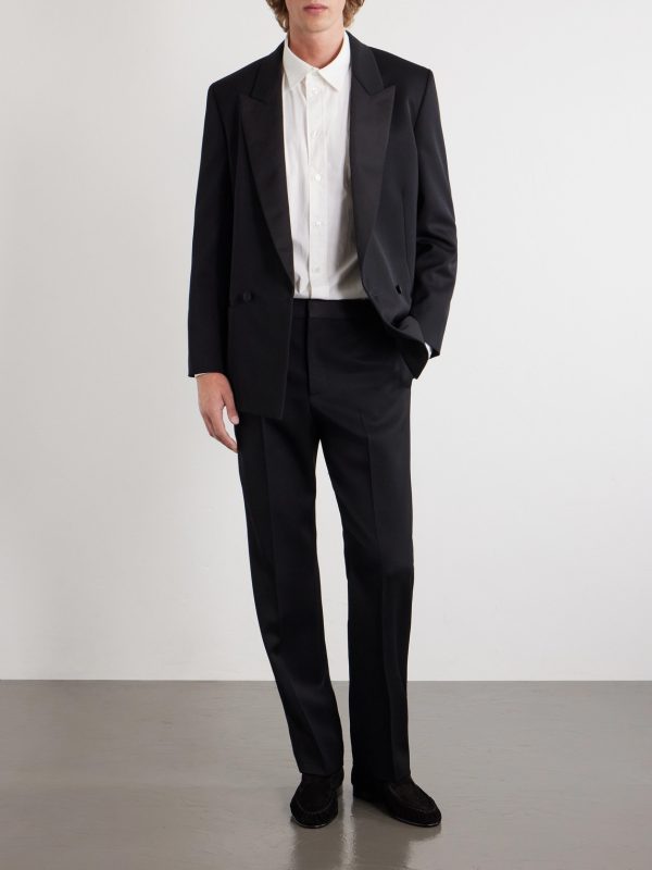 Tissan Straight-Leg Silk-Trimmed Wool Trousers - OU Tissan Straight-Leg Silk-Trimmed Wool Trousers - OU