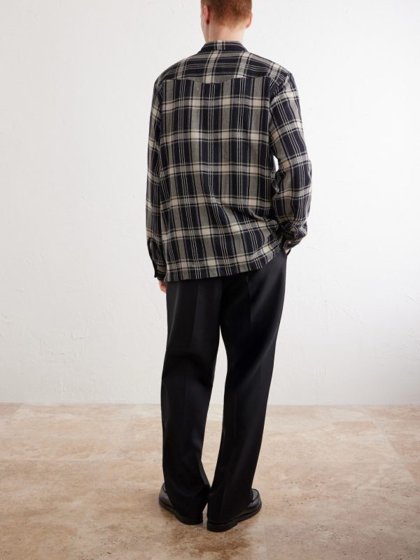 Eren Camp-Collar Checked Cotton-Blend Shirt - BK Eren Camp-Collar Checked Cotton-Blend Shirt - BK