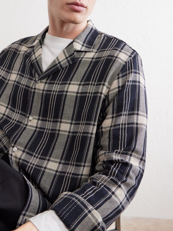 Eren Camp-Collar Checked Cotton-Blend Shirt - CU Eren Camp-Collar Checked Cotton-Blend Shirt - CU